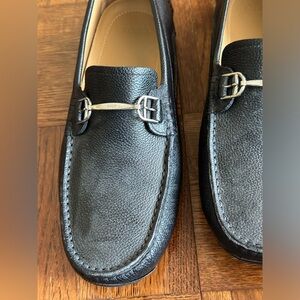 Black leather perfect condition men’s Bally shoes with metal detail